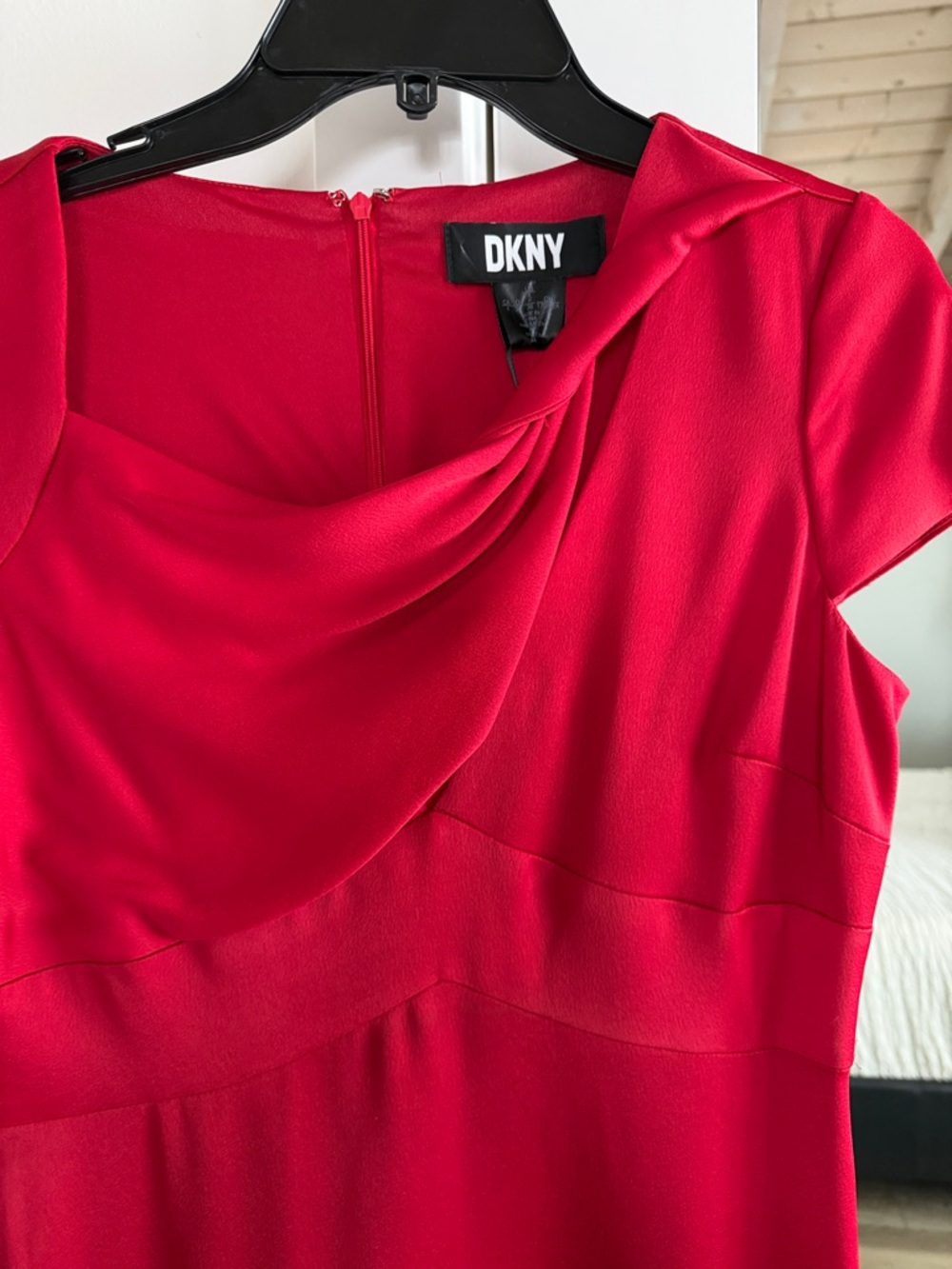 DKNY Red Draped Neck Midi Dress